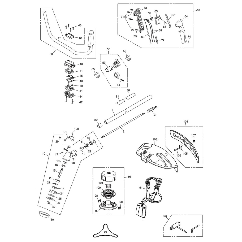 Manette de gaz / Renvoi d'angle / Tête nylon / Déflecteur / Accessoires