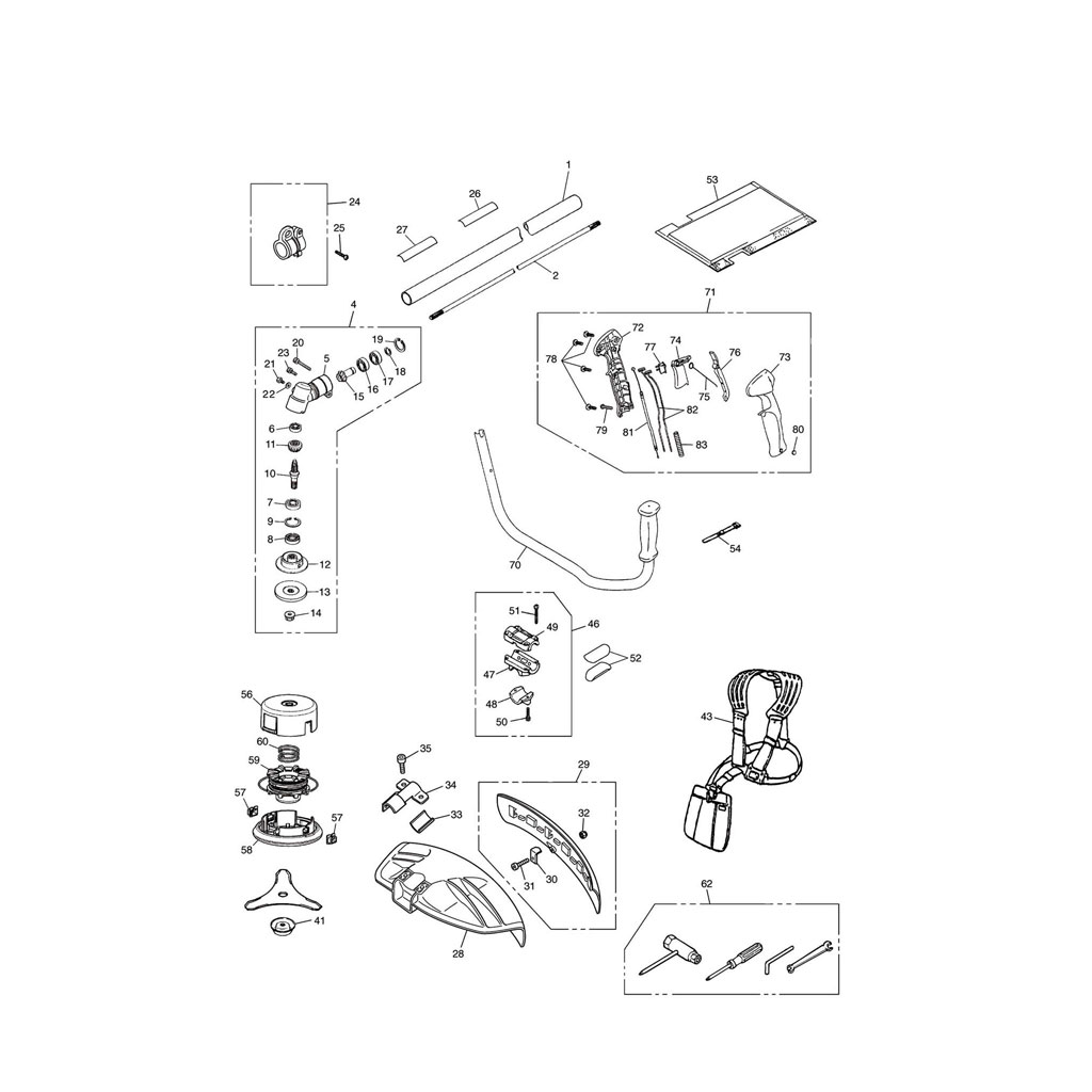 Manette de gaz / Renvoi d'angle / Tête nylon / Déflecteur / Accessoires