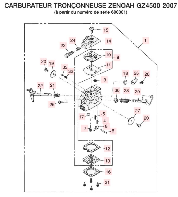 Carburateur d'origine Zenoah pour débroussailleuse GZ 45N - GZ 50N