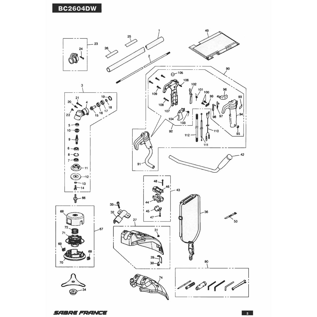 Manette de gaz / Renvoi d'angle / Tête nylon / Déflecteur / Accessoires