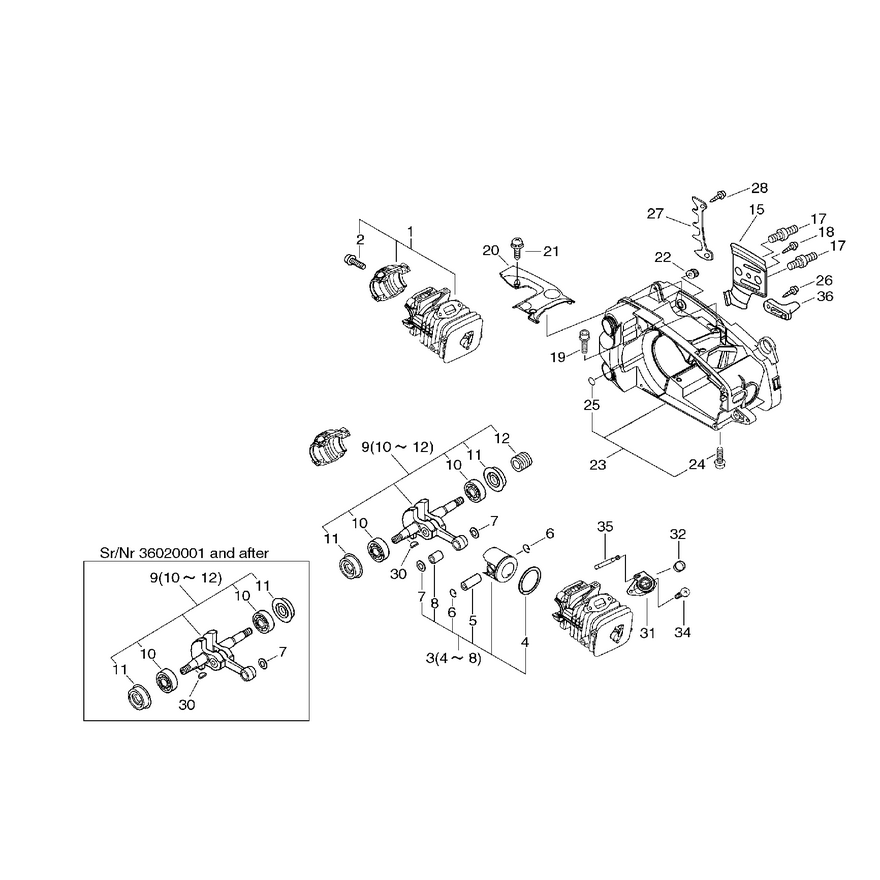 Piston Cylindre / Carter moteur (n° série jusqu'à 36024680)