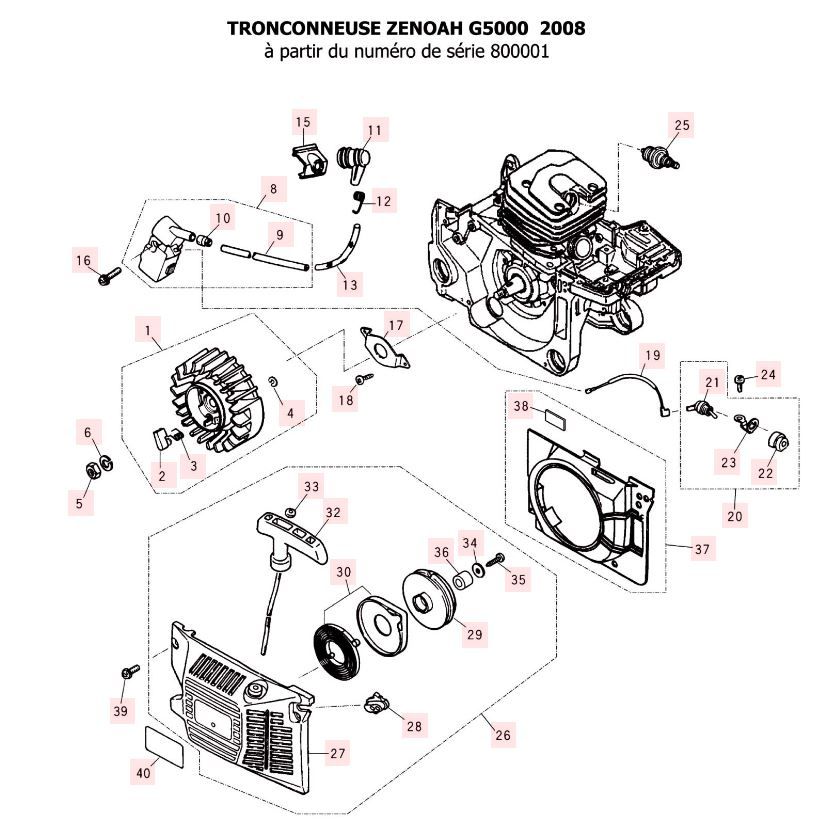 Lanceur Double Ressort pour Tronçonneuse de Fabrication Chinoise 4500 -  5200 - 5800 ou 45cc - 52cc - 58cc